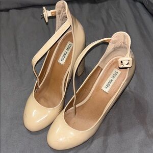 Steve Madden Cream Patent Leather Heels with Ankle Strap